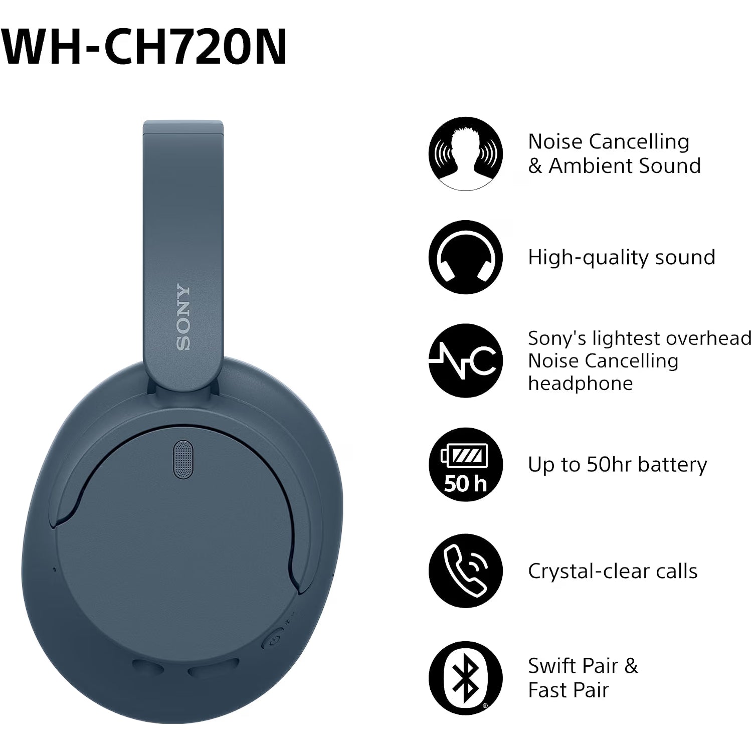 Buy Sony,Sony WH-CH720N Wireless Bluetooth Noise Cancelling Over-Ear Headphones, Ambient Sound Mode, Lightweight Design, up to 50 hr battery life, iOS & Android - Blue - Gadcet UK | UK | London | Scotland | Wales| Near Me | Cheap | Pay In 3 | Over-Ear Headphones